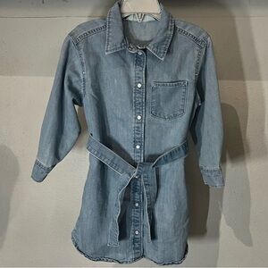 H&M Girls Medium Wash Blue Long Sleeve Denim Dress with Belt Size 5T